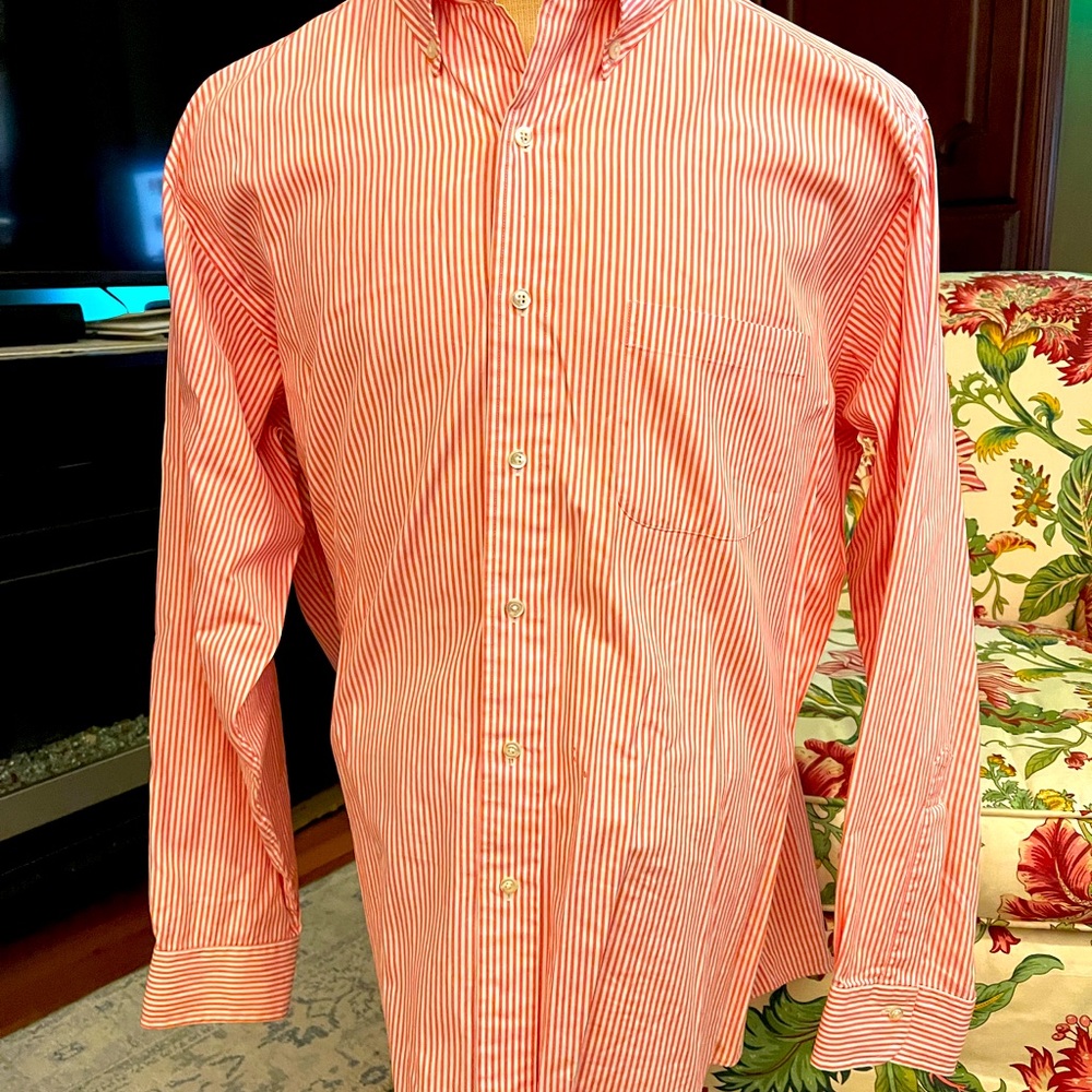 Brooks Brothers All Cotton Oxford Button Down 16.5 in Orange Pinstripe